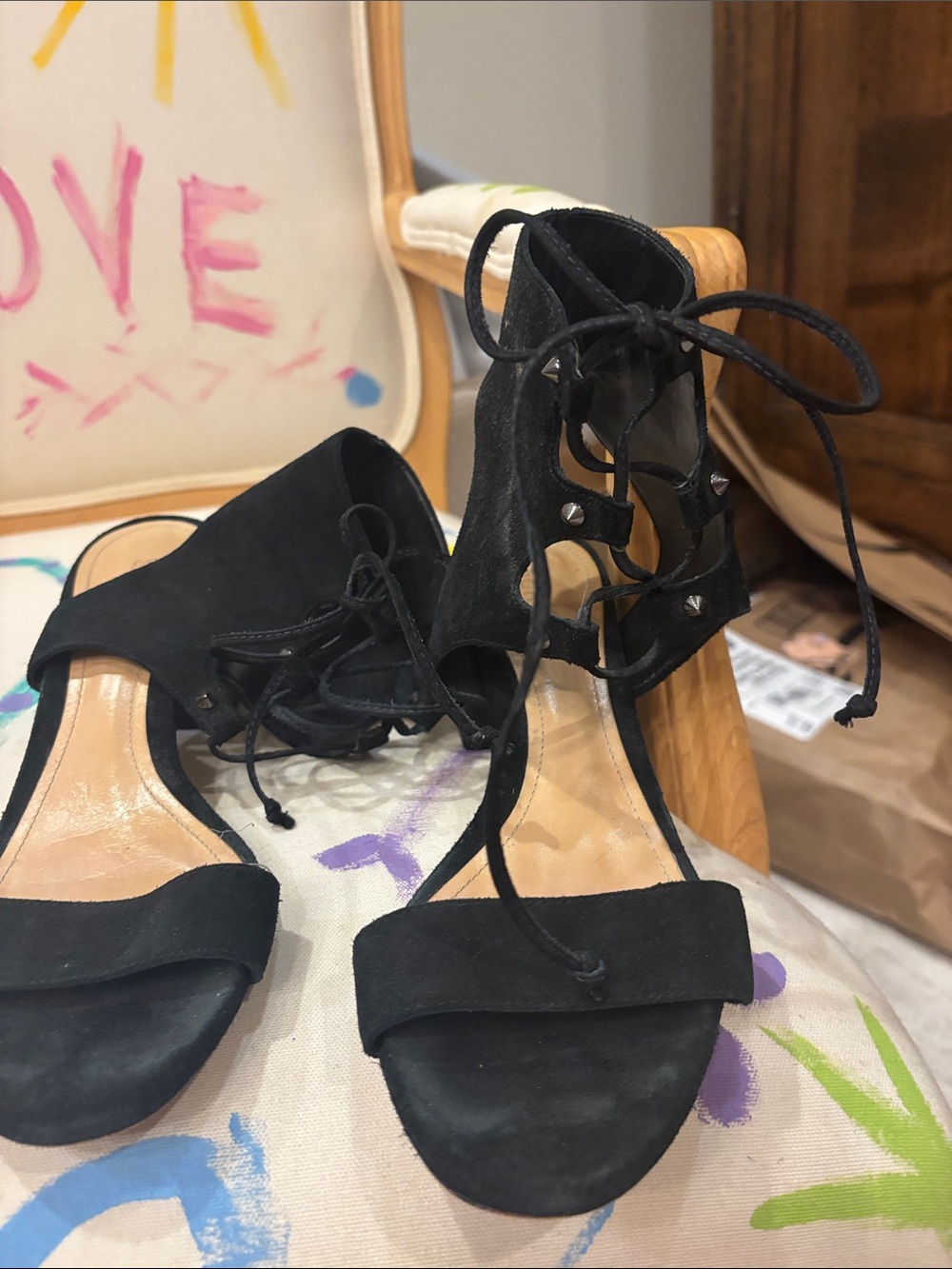 Schultz Black Suede Lace-Up Heels
